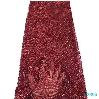

Wine red lace fabric, very beautiful heavy handmade African lace fabrics with beaded French tulle lace fabrics HJ1818-1