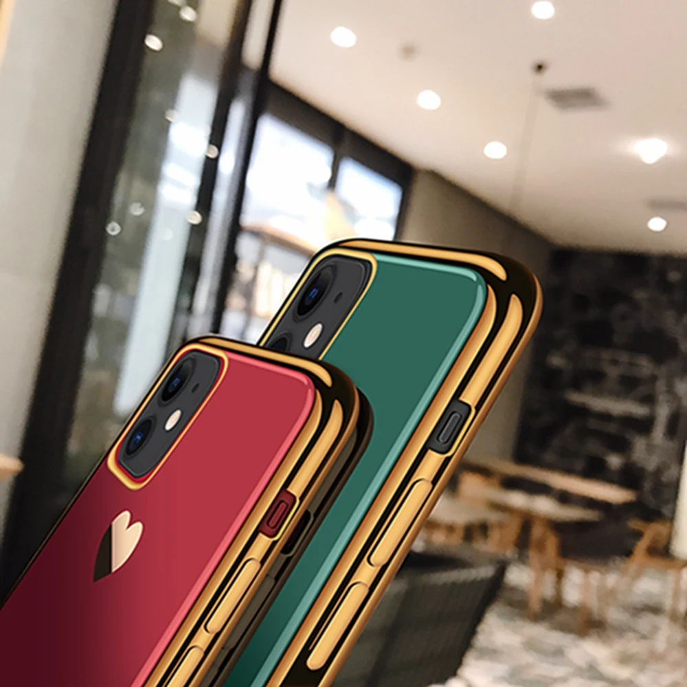 Для iPhone 11 Pro MAX покрытие золотое любовное Сердце чехол для iPhone X XR XS Max 6 6S 7 8 Plus задняя крышка Ультратонкий Мягкий ТПУ чехол Capa