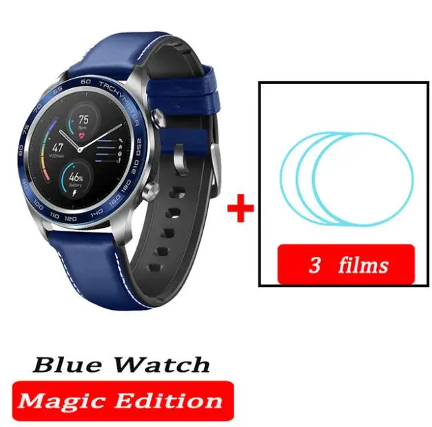 Huawei Honor Watch Magic, водонепроницаемые, gps, NFC, для работы, 7 дней, напоминания о сообщениях, пульсометр, трекер сна, экран 1,2 дюйма - Цвет: Blue n film