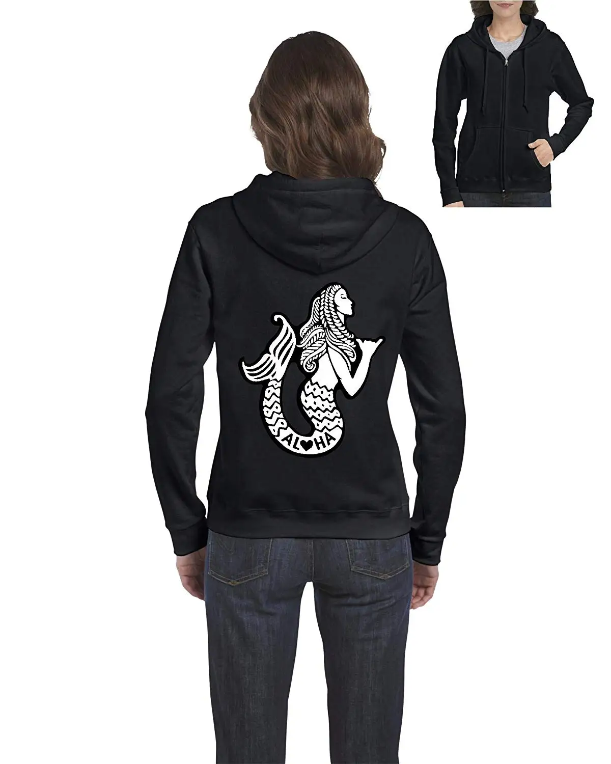 Aloha Mermaid Hawaii North Shore Women's Full-Zip Hooded Sweatshirt (2XLB) Black |