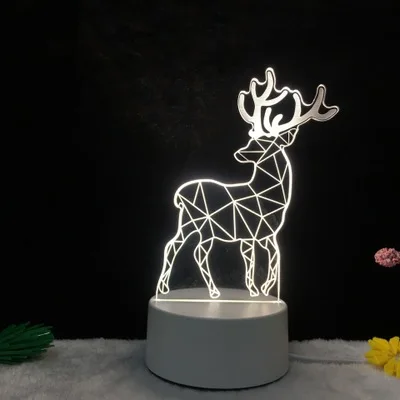 Elk 3D прозрачный Acrtlic мини-стол, креативный стерео подарок, светодиодный ночник, Мультяшные животные, любовь, маленькая форма, лампа, белая основа - Цвет абажура: Elk