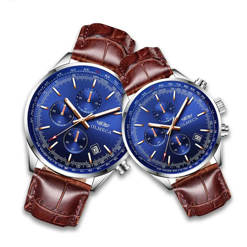 OLMECA Модные мужские и женские часы Роскошный парный комплект наручных часов водонепроницаемые часы кожаный ремешок Часы Relogio Masculino - Цвет: Blue For Couple