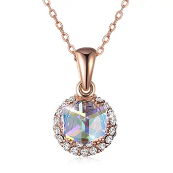 

LEKANI Crystals From Swarovski Round Pendant Necklace Real 925 Sterling Silver Chain Fine Jewelry Women Weddding Engagament Gift