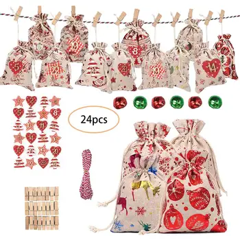

24pcs Christmas Gift Bags Calendar Countdown Jute Bag Candy Storage Pouch DIY Christmas Advent Calendar Bag calendrier avent