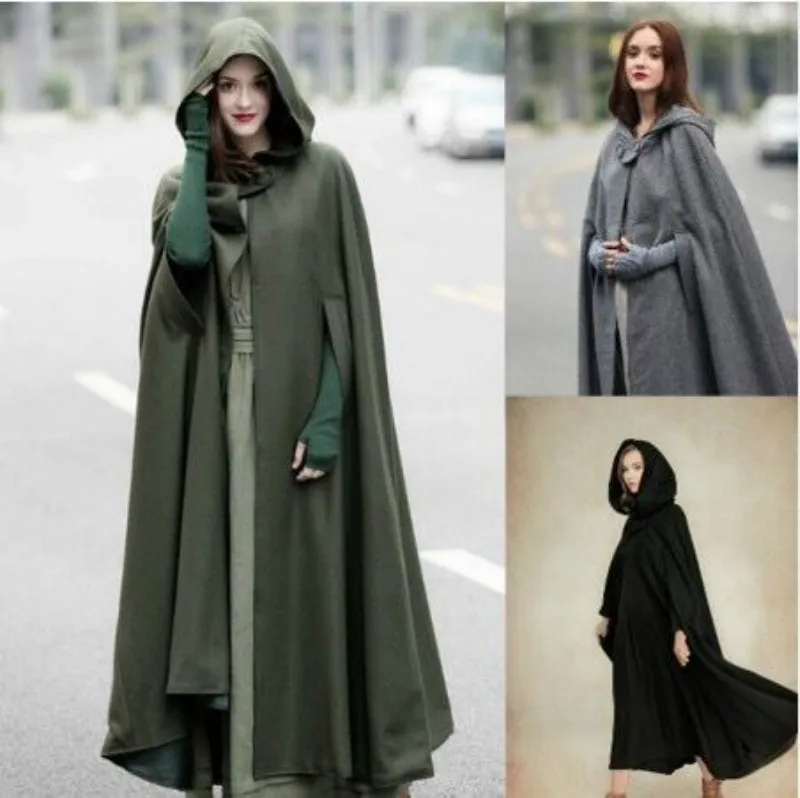 

New Women Fashion Cape Poncho Long Winter Capes With Hoods Ladies Solid Single Button Loose Cloak hoodies Capas y ponchos damas