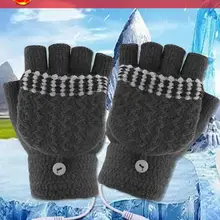 Мужские и женские перчатки с USB подогревом, теплые зимние рукавицы, перчатки без пальцев для ноутбука