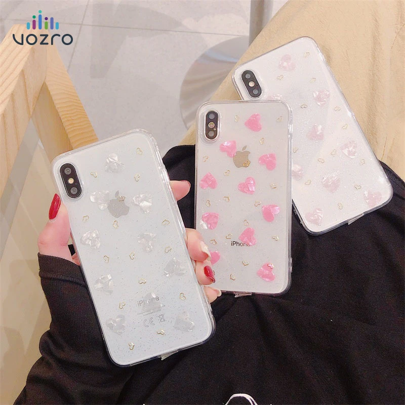 

VOZRO Luxury Glitter loving heart Phone Case For IPhone 6 6S 7 8 Plus X XR XS MAX Clear Soft Silicone Star Back Cover