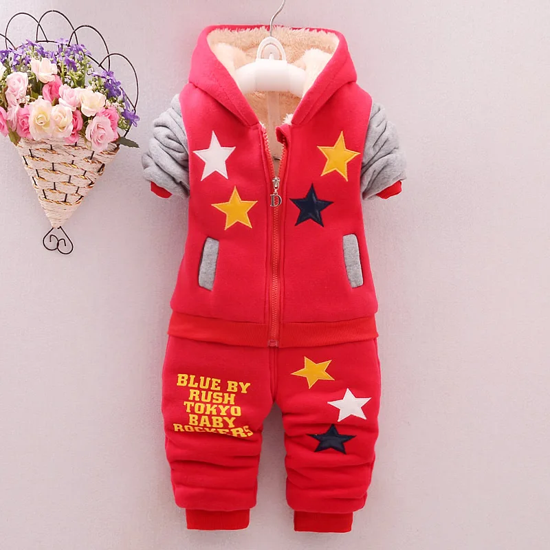 

Late Autumn Boys And Girls Suits New Style 1 2-3-4-Year-Old Infant Brushed And Thick Five-pointed Star Warm Two-Piece Set Winter