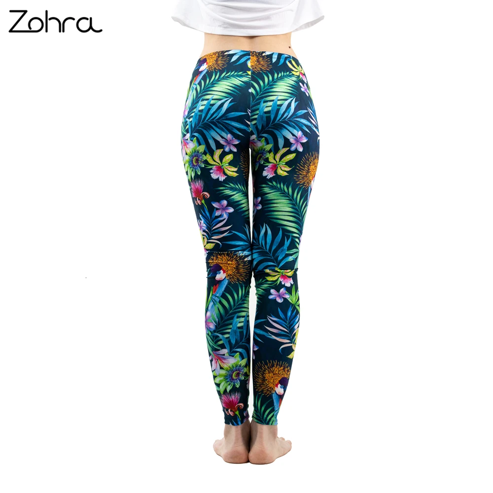 Zohra модные женские туфли тенденция зеленый с цветочным цветочный узор Леггинсы для женщин Сексуальная эластичность фитнес тонкий низ