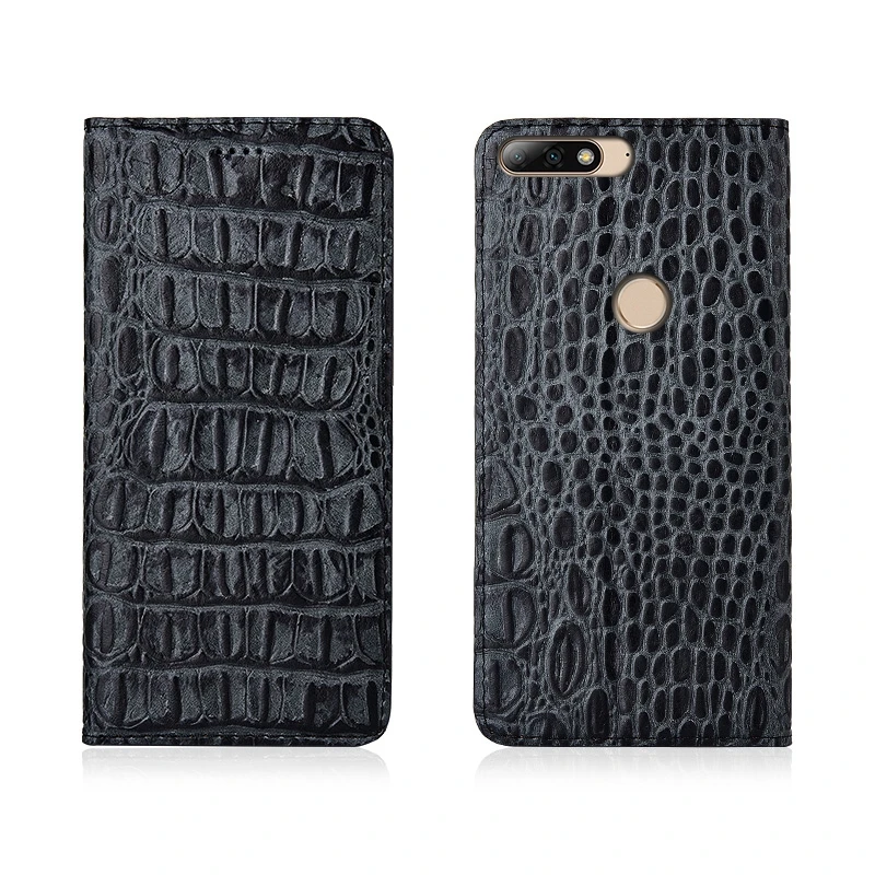 

Crocodile Back Pattern Genuine Real Leather Magnetic Flip Phone Bag For Huawei Honor 7C/Huawei Honor 7A Phone Case Coque Funda