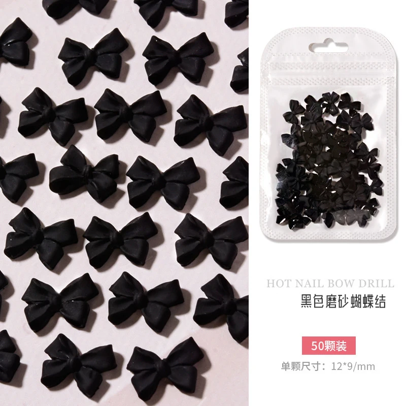 50pcs/Bag Black And White Nail Art Bowknot Resin 3D Nail Jewelry Three-Dimensional Ribbon Polishing Jewelry DIY Nail Art Design