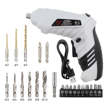 

USB Charging Wireless Mini Electrical Screwdriver 3.6V Rechargeable Hand Drill Adjust Wood Cutter Tool Kit Set