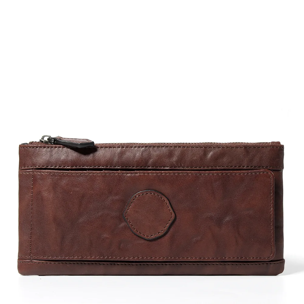 

Men Retro Leather Phone Bag Korean-style Zipper Full-grain Leather Pleated Multi Card Bit Wallet Card Holder