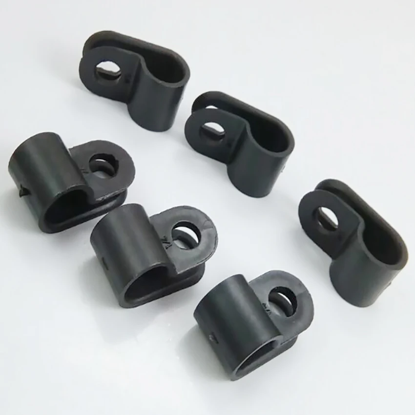 100Pcs/Bag 3.3 5.2 6.4 8.4 10.4 13.2 16 19 1/8 3/16 1/4 5/16 3/8 1/2R R-Type Nylon R Type Clamp Cable Clips Black