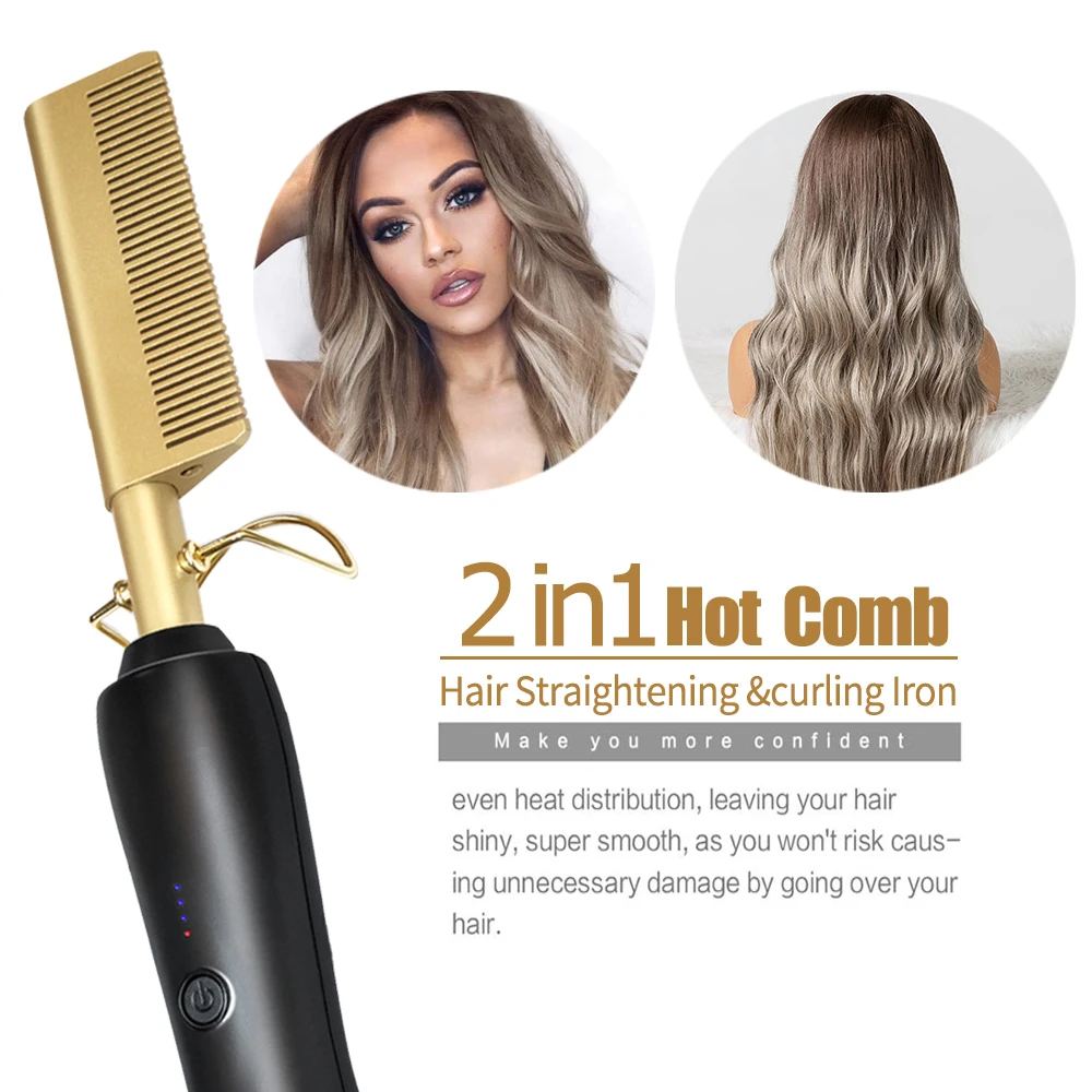 

Multifunction Hot Comb Electric Straight Hair Brush Styling Gold Irons Hair Straightener Quick Heating Curling Iron