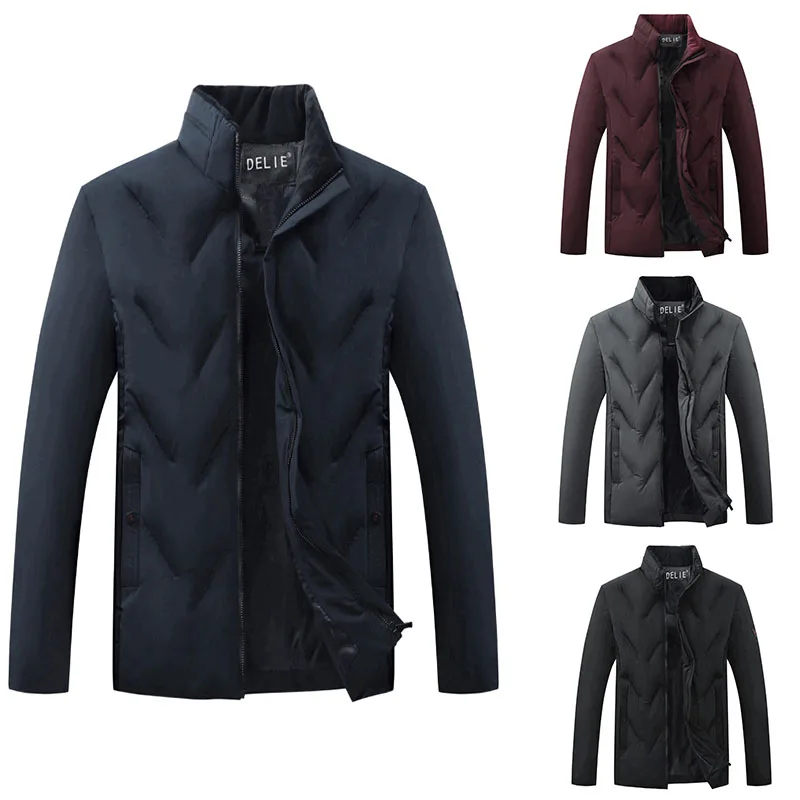 

Mens Thicken Padded Jackets for Autumn Winter Polyester Stand Collar Warm Men's Jacket Korean Stylish Slim Oversized Black Coats