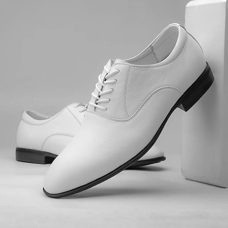 Большой размер 50, роскошная брендовая мужская натуральная кожаная обувь Оксфорд, официальная обувь Мужские модельные офисные черные свадебные туфли на шнуровке - Цвет: white