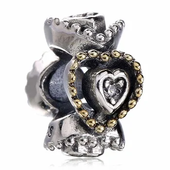

Authentic 925 Sterling Silver Bead Charm Crystal Celebration Of Love Heart Space Beads Fit Pandora Bracelet DIY Jewelry