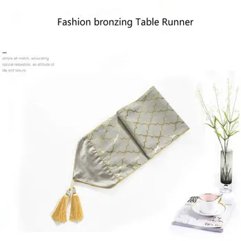 

With Tassel Bronzing Table Runner Gold Edging Mosaic Exhibition Hall Restaurant Bed Flag Hotel Family Soft Decorative Tablecloth