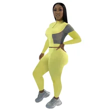 

2022 Winter Colorblock Slim Tracksuit Outfits Pants Set Zipper Pocket Long Sleeve Top + Pants Two Piece Set Casual African Women