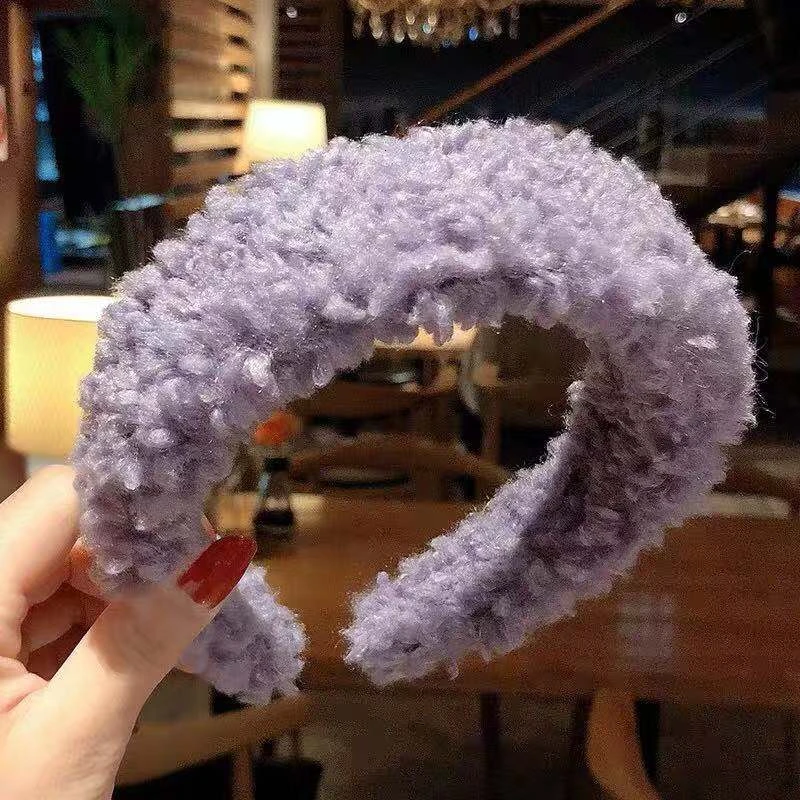 Purple Новинка, Корейская Милая простая плюшевая повязка на голову, ювелирное изделие для волос, обруч на голову для женщин, яркие цвета, широкий боковой головной убор, модные аксессуары для волос - Цвет: Purple