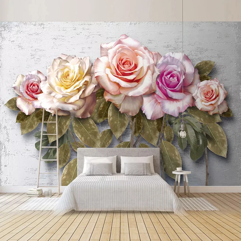 

Custom Photo Self adhesive Wallpaper Modern Art Rose Flowers Living Room Sofa TV Background Mural Wallpaper For Bedroom Walls 3D
