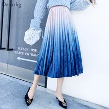 Женская модная цветная градиентная женская Юбка-миди Корейская Повседневная Вельветовая с завышенной талией тонкие юбки в складку осень зима SK419