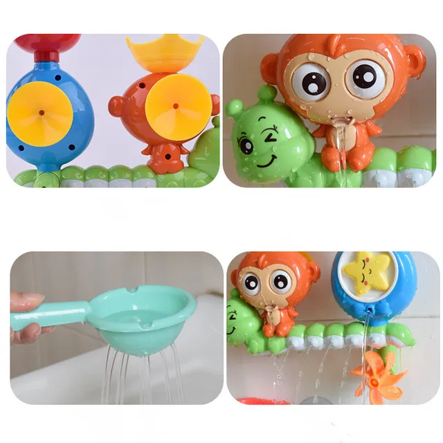 Baby Cartoon Monkey Classic Shower Bath Toy Marble Race Run Track Kids Bathroom Play Water  Bathing Shower Educational Kid Toys 4