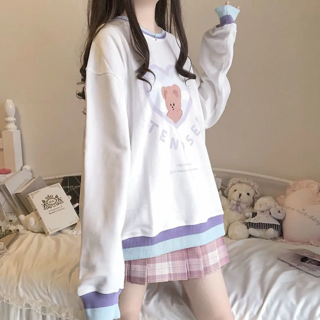 2021 Autumn Bear Hoodies Femme Patchwork Pullovers Sweatshirt Women Fashion Kawaii Clothes MINGLIUSILI Casual Long Sleeve Top 2021 Autumn Bear Hoodies Femme Patchwork Pullovers Sweatshirt Women Fashion Kawaii Clothes MINGLIUSILI Casual Long Sleeve Top