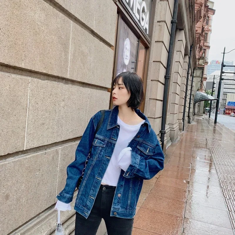 

2019 Autumn New Style Cowboy Mid-length Jacket Western Style Loose Large Version of Thick Version Jeans Coat Women's