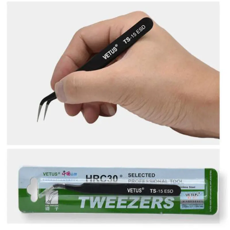 VETUS TS ESD Black Eyelashes Tweezers Anti-static Professional Volumn Eyelash Extension Eyebrow Stainless Steel Makeup Tweezer 3