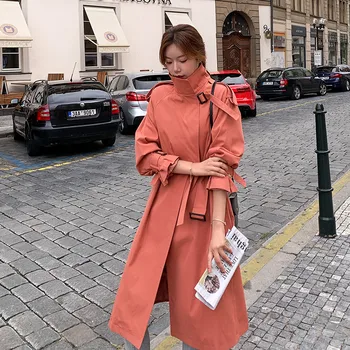 

Women's Windbreaker Mid-length 2020 Spring New Fashion Temperament Fashion Loose Trench Coat Femme Lace Up Outerwear Solid R64