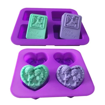 

5 Shapes 3D Love Heart Angel Soap Craft Making Silicone Molds 4 Holes Sweet Baby Birthday Gift Chocolate Cake Candle Aroma Mould