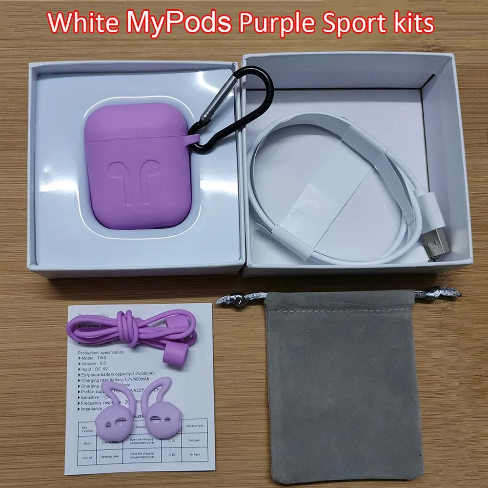 Gps расположение имя MyPods Tws Aire 2 беспроводные Bluetooth наушники регулятор громкости супер бас PK i9000 i50000 i90000 Pro MAX TWS - Color: Purple case kits