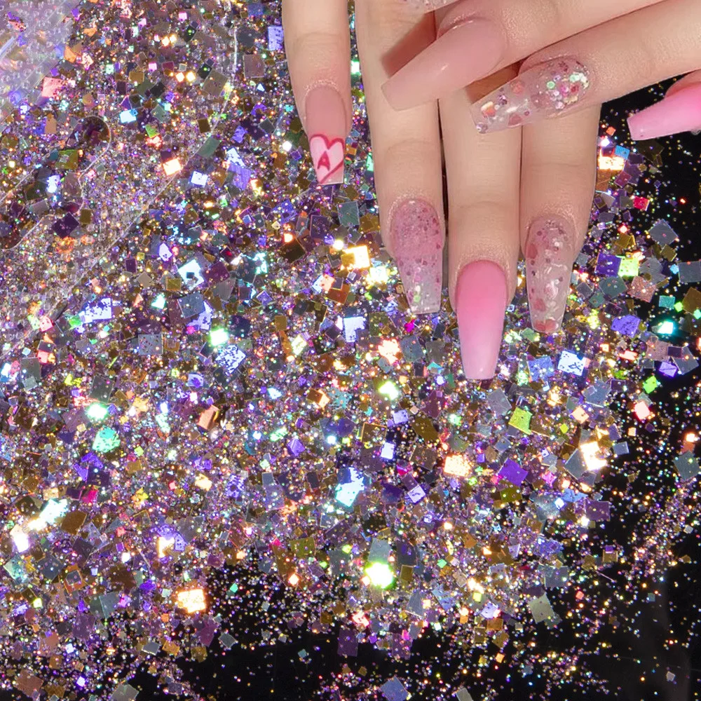 1 Bag Glitter Nail Art Sequins Holographic Rectangle Mix Shape Hexagon Manicure Nails Art Decorations Makeup Face Powder Flakes nail powder nail glitter nail decoration nail decorations nail flakes