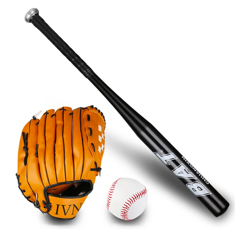 Большой ценный комплект для бейсбола с битой для начинающих подростков и детей, включая 25 дюймовые бейсбольные перчатки и мяч софтбол - Цвет: Black