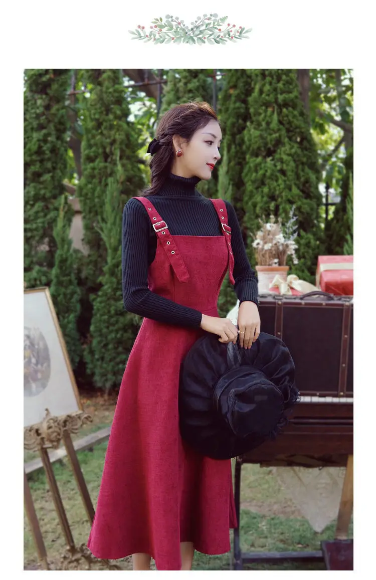 Sleeveless Dress Women Corduroy Preppy Style Suspender Dresses Womens Retro Chic Fashion All-match Ins Autumn Clothing Outdoor black dress