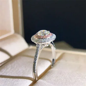 

Fashion 925 Sterling Silver ring Round cut 2ct Diamond 2 Surround Pave setting Pink Stone Wedding Rings For Women Brand jewelry