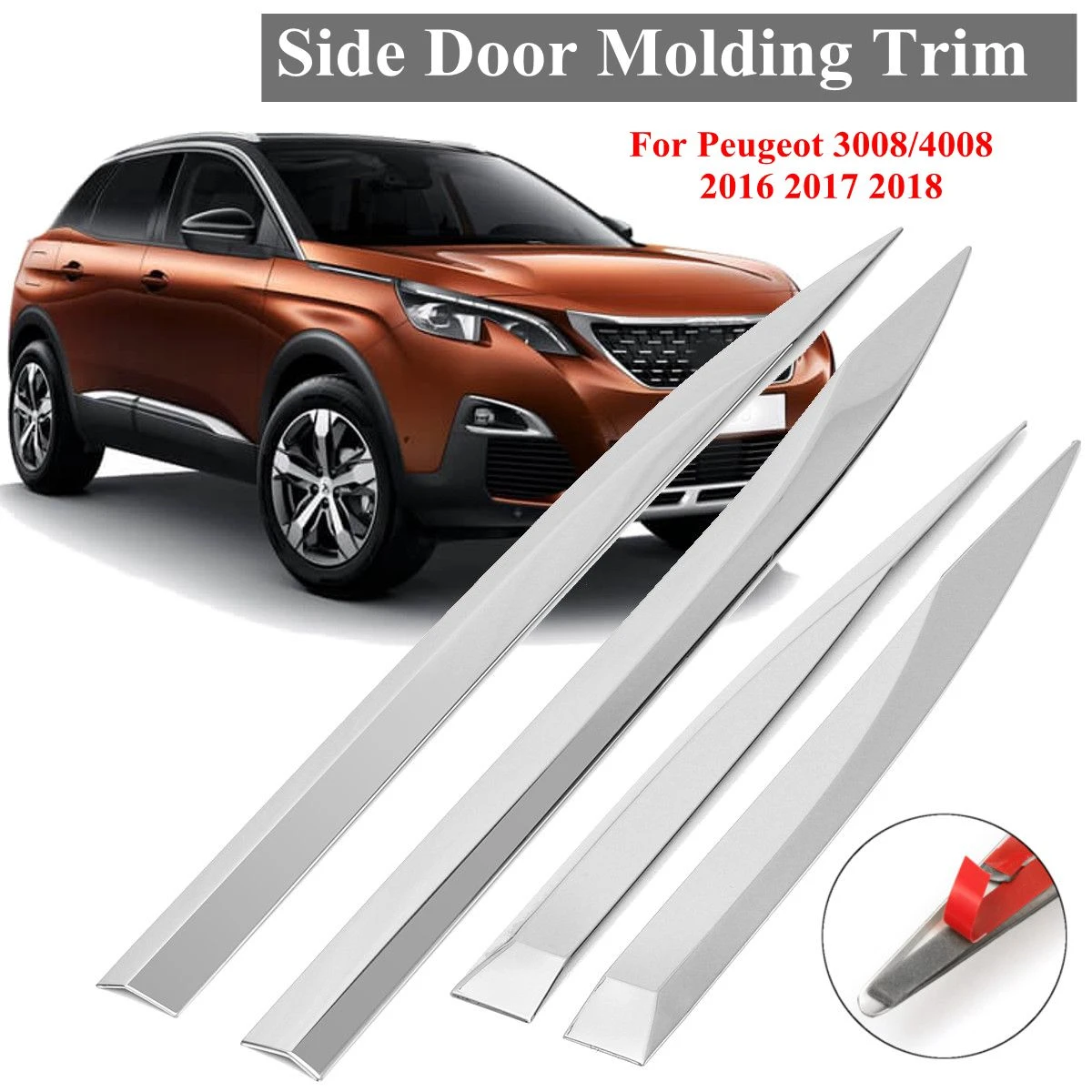 4x Car Door Body Chrome Side Molding Protector Trim Cover Aliexpress