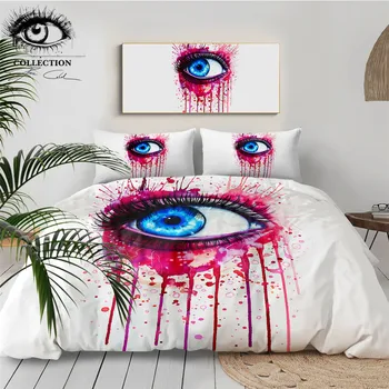 

Pink by Pixie Cold Art Bedding Set Beautiful Duvet Cover 3D Blue Eye Bedclothes Watercolor 3-Piece Blood Red Quilt Cover Queen