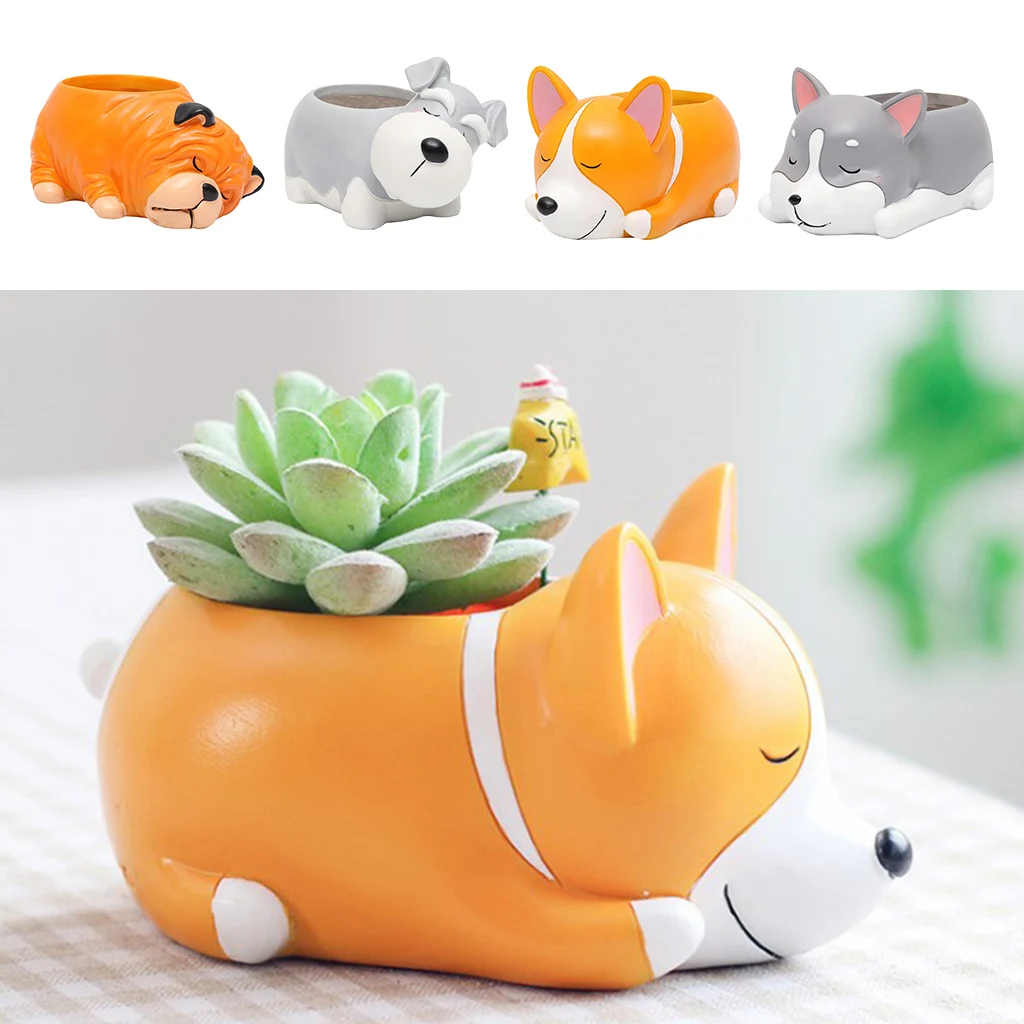 Resin Cartoon Dog Succulent Cactus Planter Pot, Decorative Garden Flower Holder Bowl for Home Office, Pick
