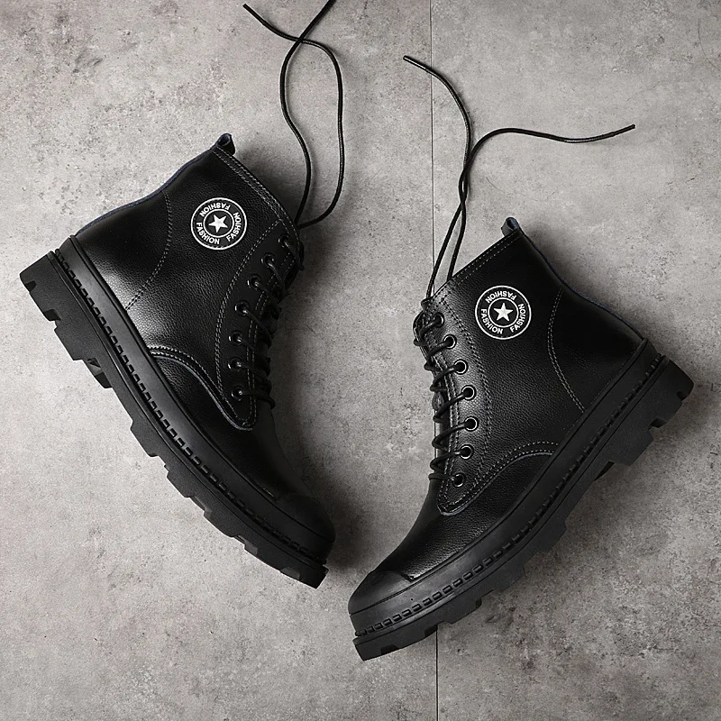 

Northeast Men's Boots Winter Hight-top MEN'S SHOES Combat Boots Men Mid-top Warm Cotton-padded Shoes with Velvet Snowfield Marti