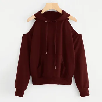 

Coat women's sweatshirt худи hoodies толстовки Solid Long Sleeve Casual Off Shoulder Hooded Sweatshirt Pullover Blouse h4