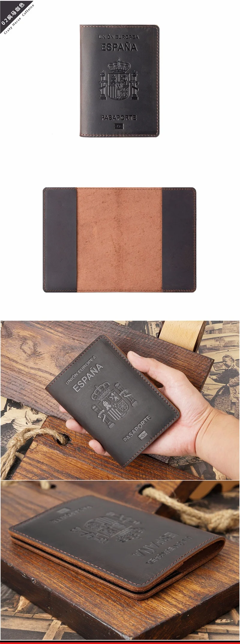 Genuine Leather Spain Personalised Passport Cover Crazy Horse Funda  Pasaporte Business Unisex Durable Spanish