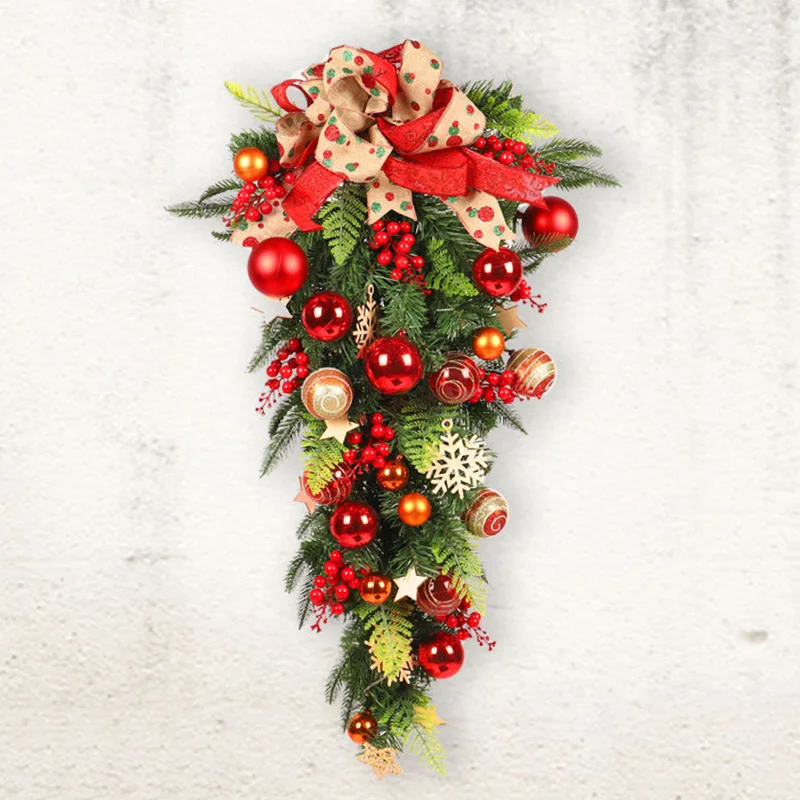 Christmas Creative Upside Down Christmas Tree Rattan Burlap Knot Ball Christmas Tree With Light For Home Pendant