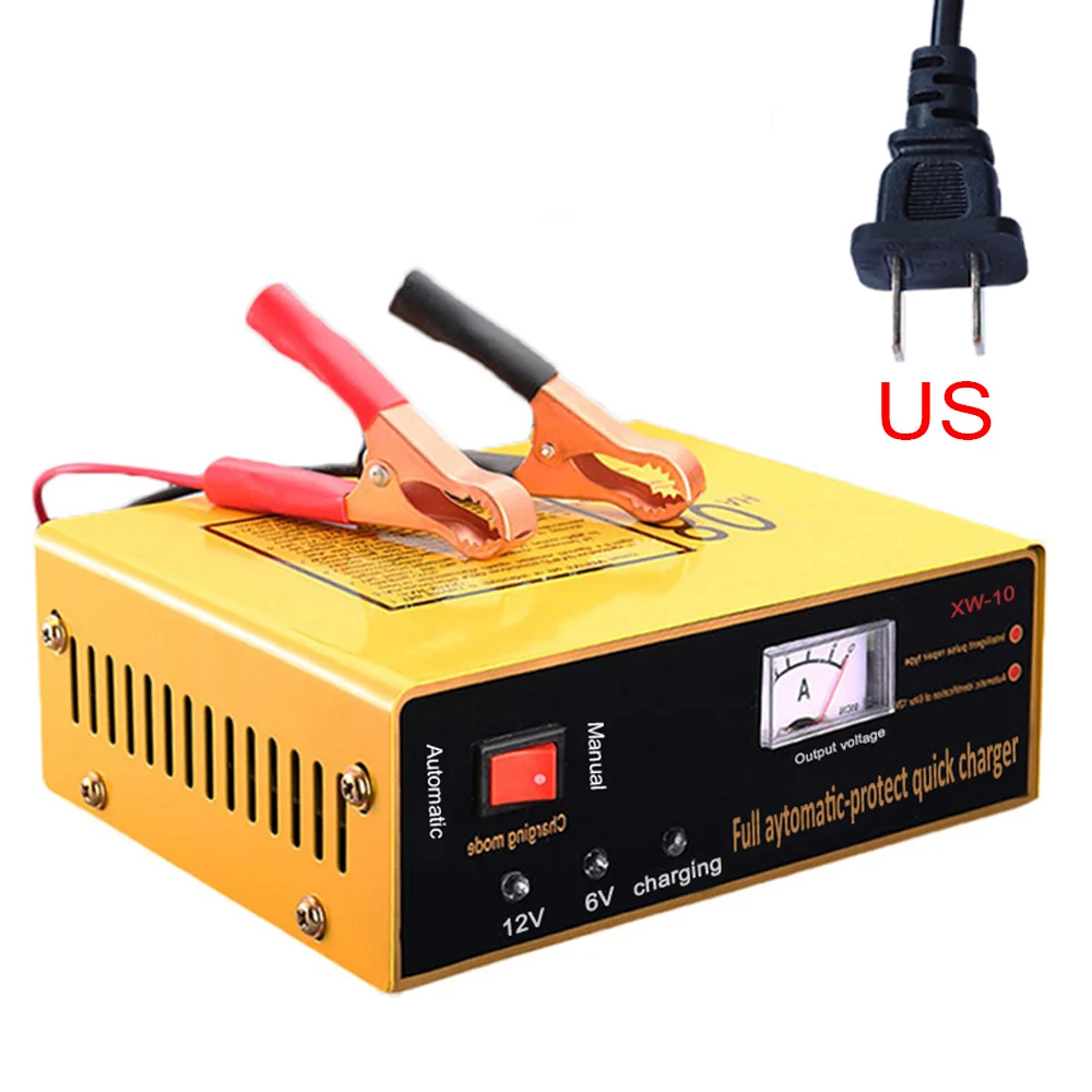 Full Automatic Car Battery Charger 6V 12V Motorcycle Car Intelligent Charger 80AH Auto Smart Fast Pulse Repair Charger - Цвет: US