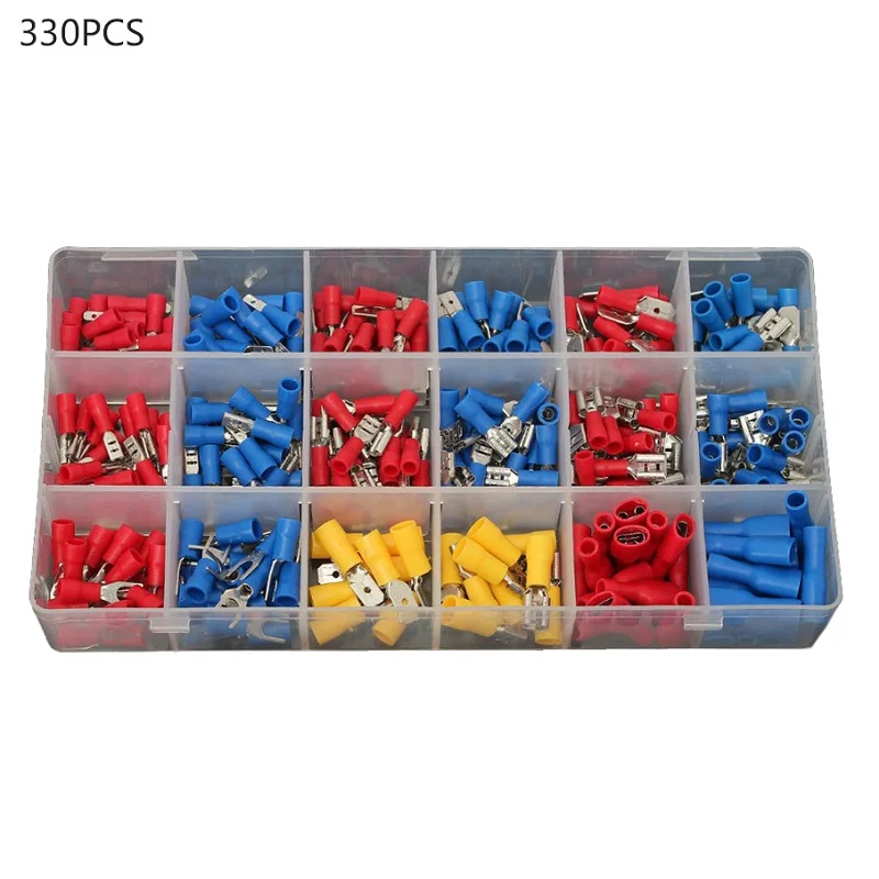 280/300/330PCS Insulated Cable Connector Electrical Wire Assorted Crimp Spade Butt Ring Fork Set Ring Lugs Rolled Terminals Kit