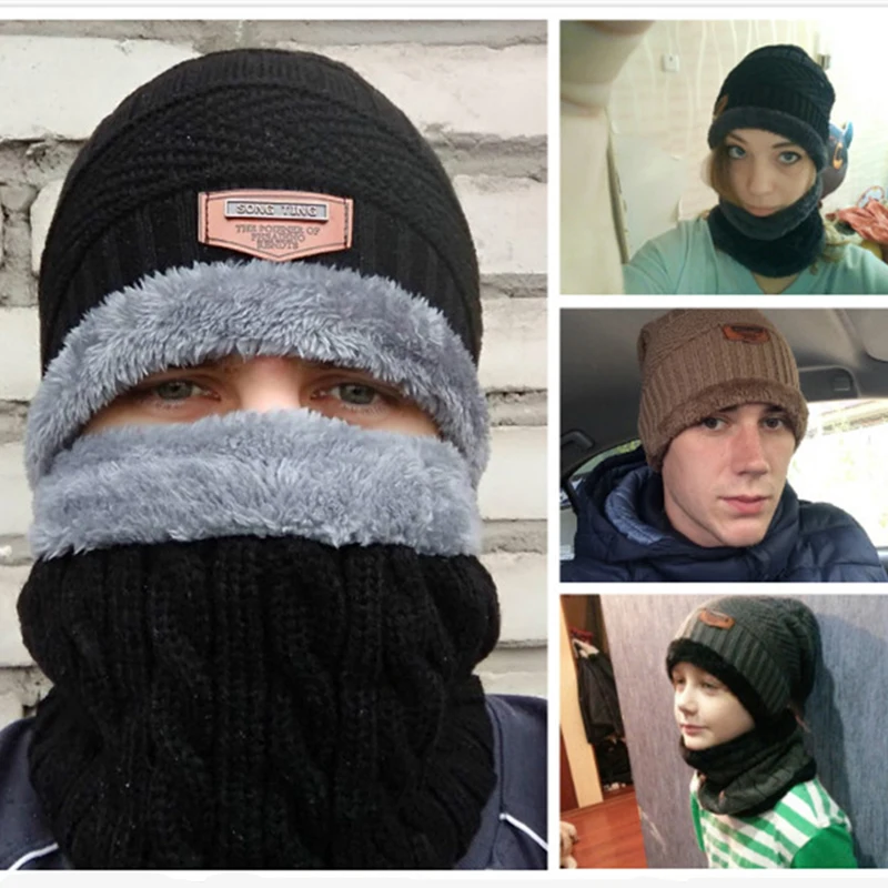 IWINTER, модная мужская теплая зимняя шапка, шарф, Мягкая вязаная шапка, шарф, набор, Skullies Beanies, Зимняя женская шапка, унисекс, вязаные шапки