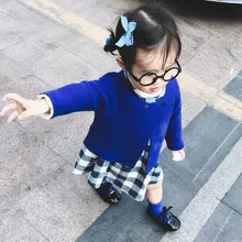 Темно-синий кардиган для маленьких девочек; куртка; свитер; Весенняя верхняя одежда; трикотажная одежда с длинными рукавами для малышей; От 1 до 3 лет; OKC195127