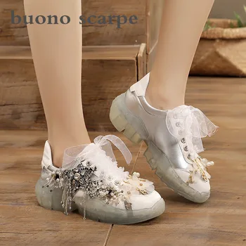

2019 autumn new rhinestone crystal thick bottom beaded tide shoes net red jelly casual shoes